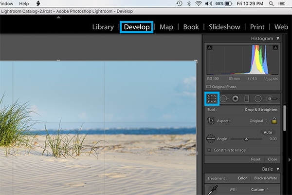 how to crop in lightroom screenshot of crop button