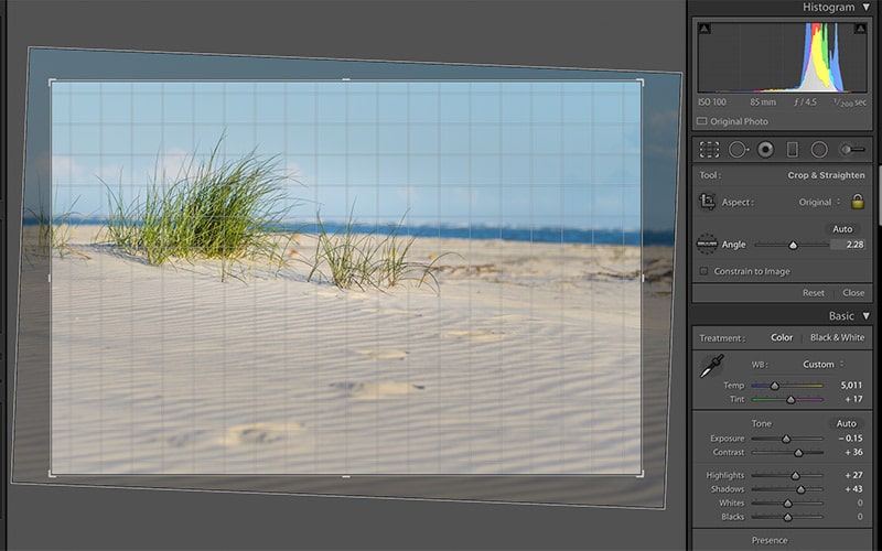 lightroom angle slider example