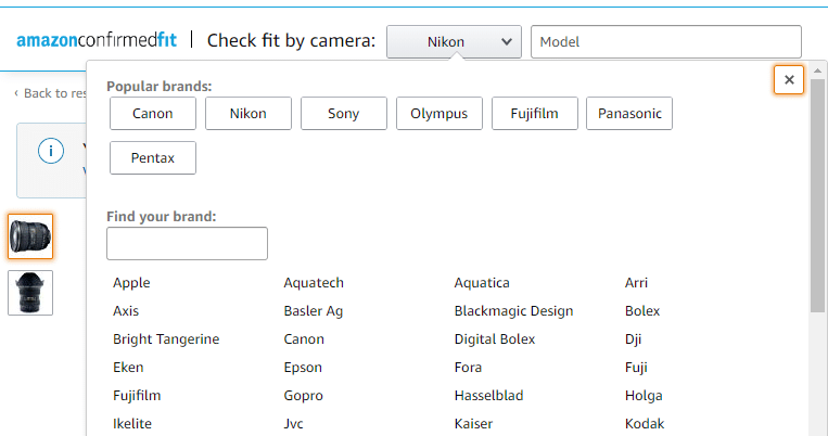 wide angle lens compatibility check on Amazon